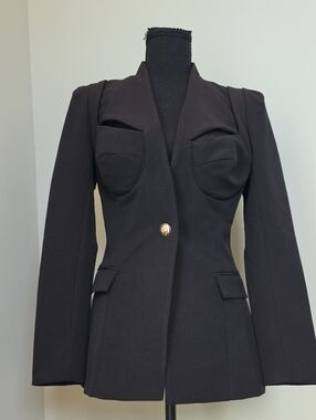 Black Structured Single-Button Women's Blazer Jacket